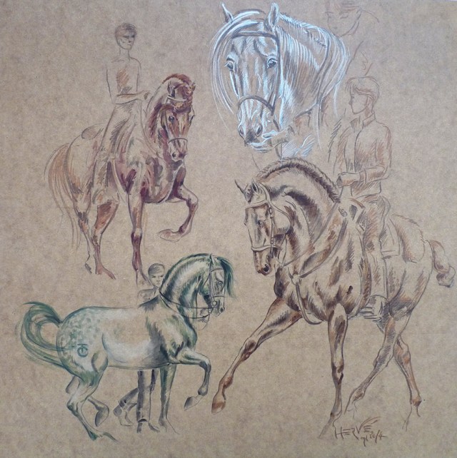 Croquis de manège, acrylique sur support bois.