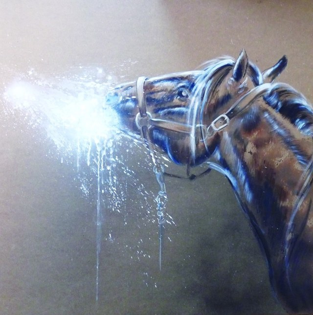 La douche II, encre, acrylique sur support bois.